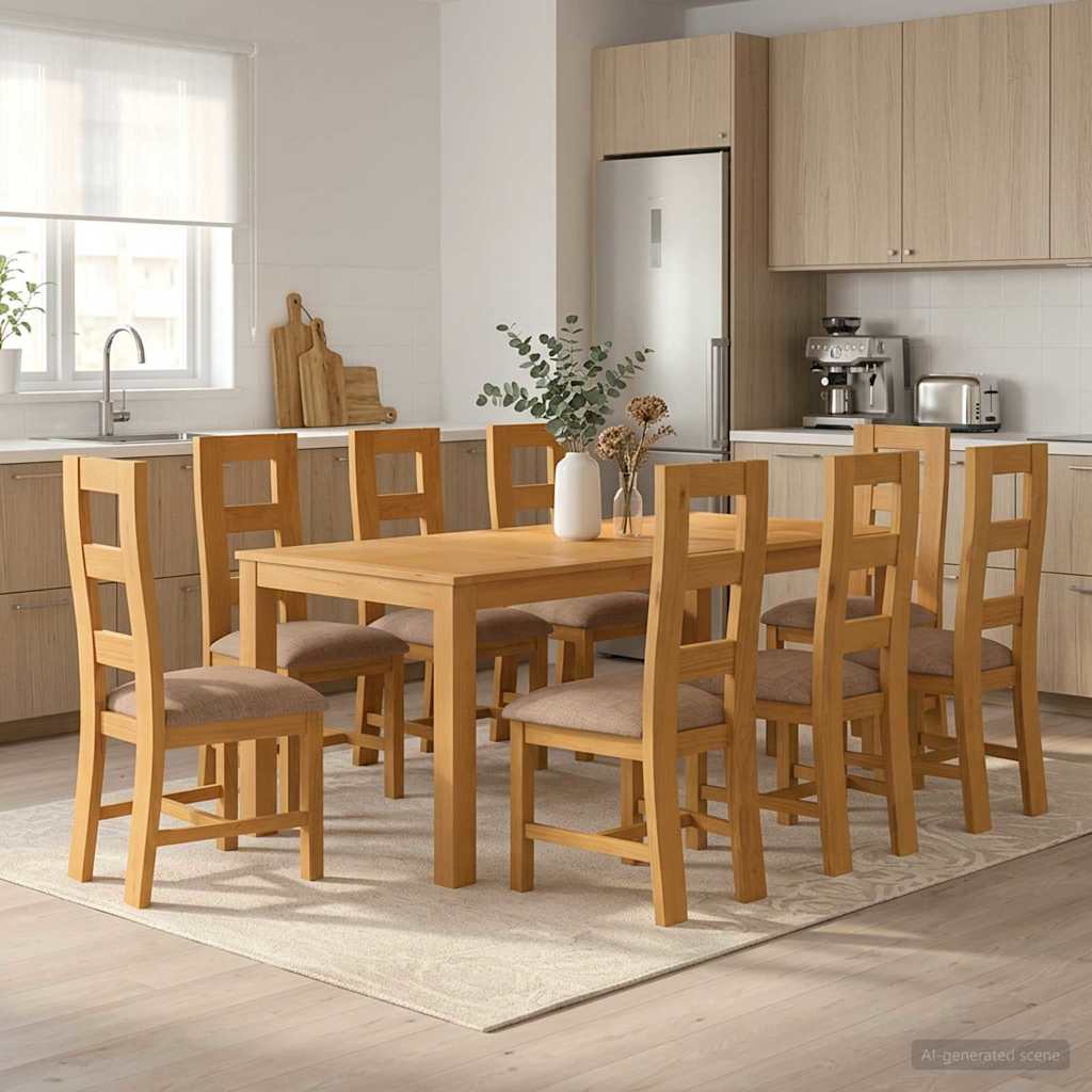 Dining Set 9 pcs Grey Solid Oak Wood