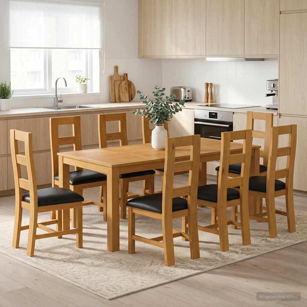 Dining Set 9 pcs Black Solid Oak Wood