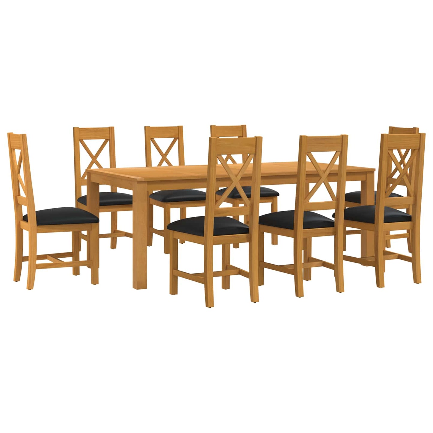 Dining Set 9 pcs Black Solid Oak Wood