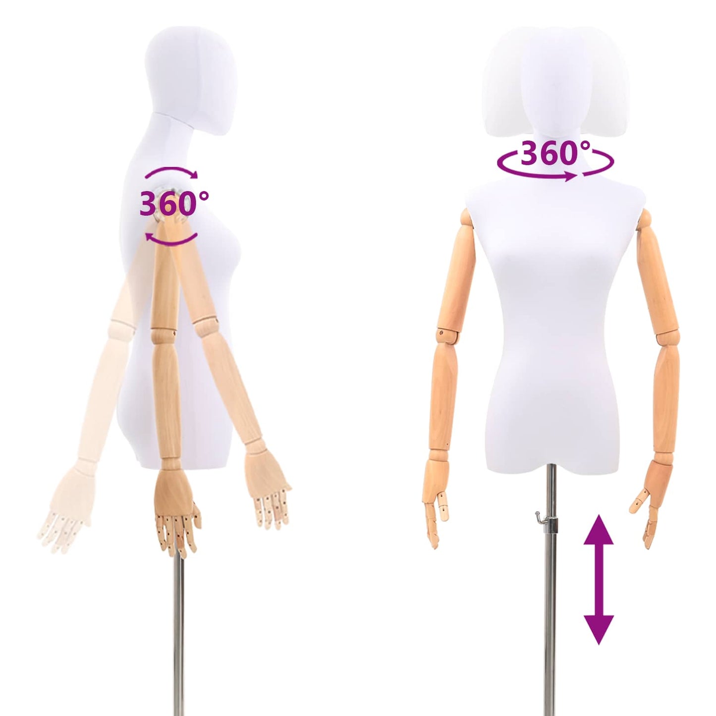 Adjustable 165-213 cm Mannequin with Base Female PP White