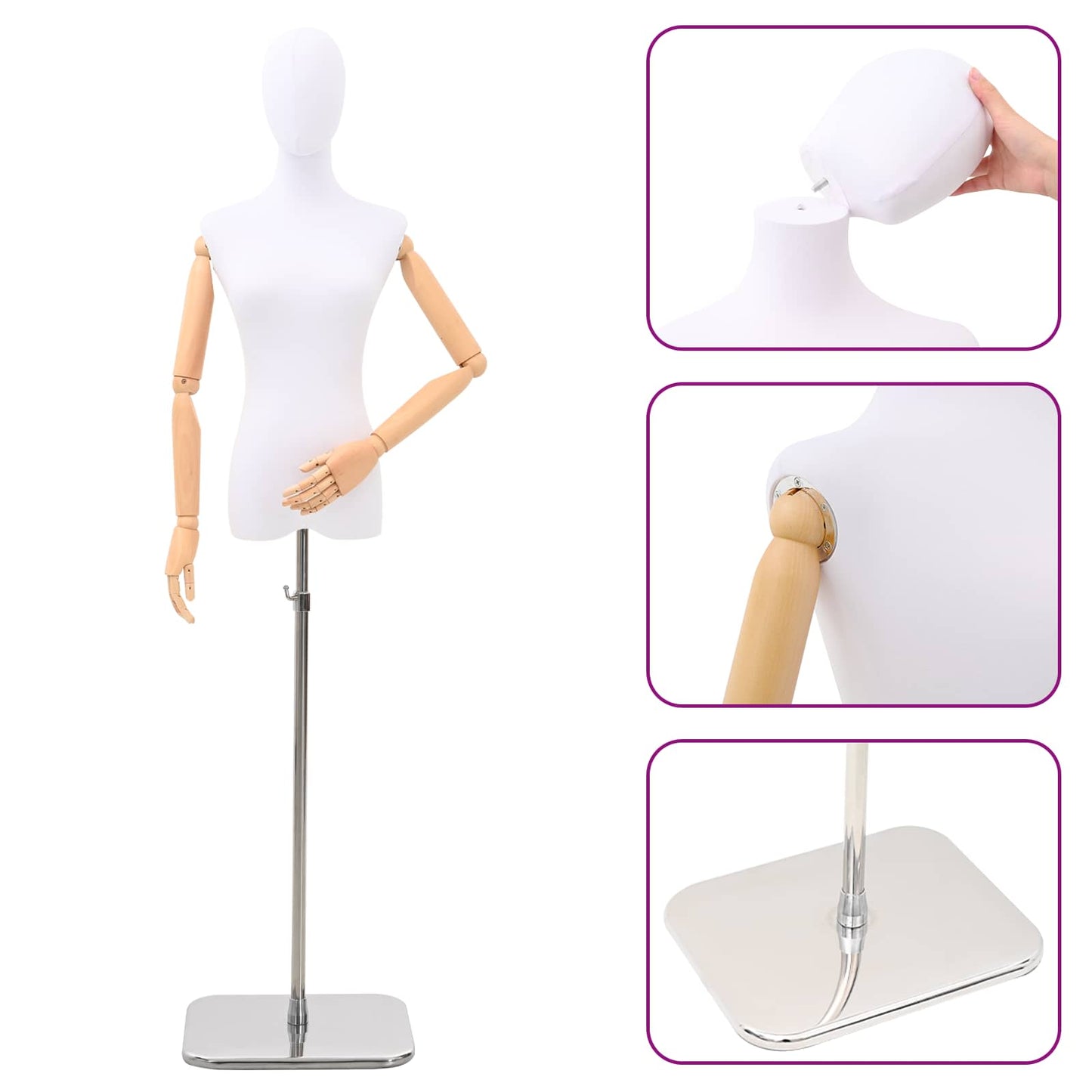 Adjustable 165-213 cm Mannequin with Base Female PP White