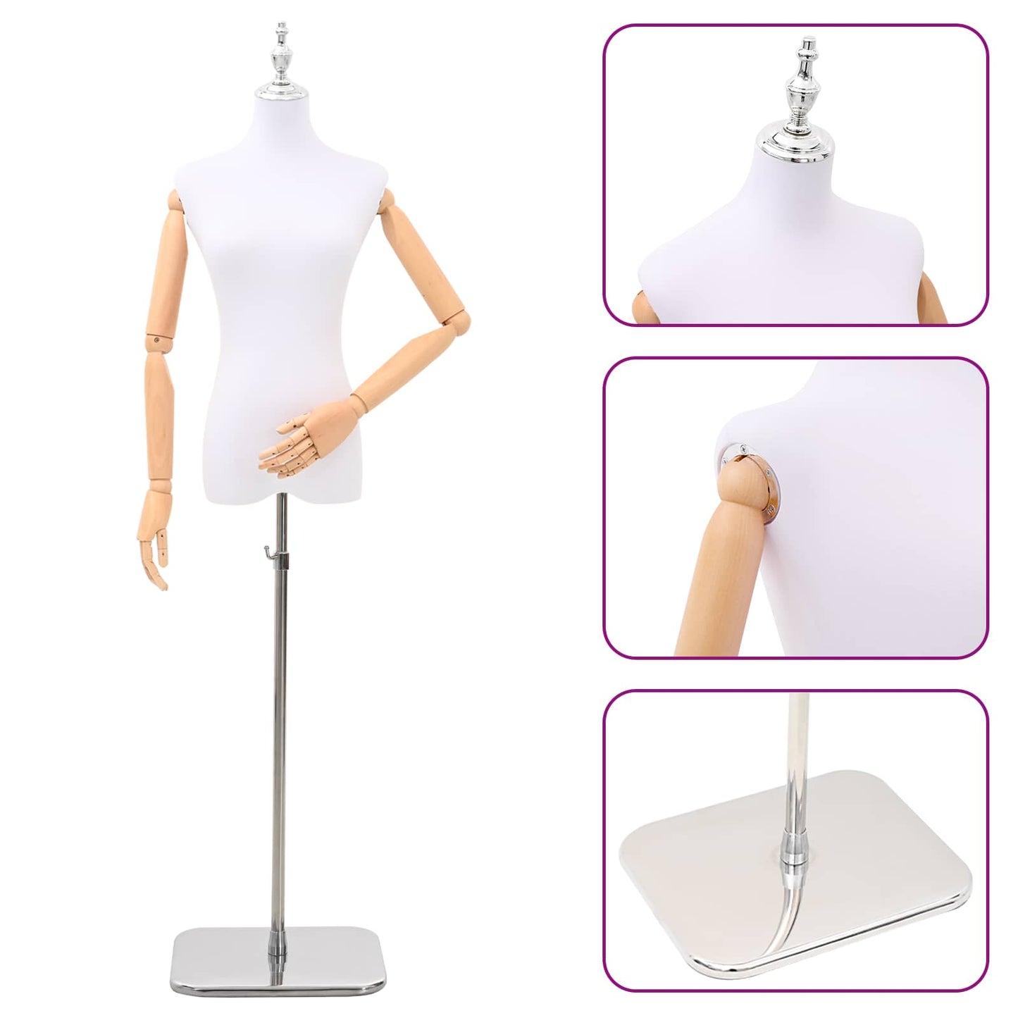 Adjustable 165-213 cm Mannequin with Base Female PP White