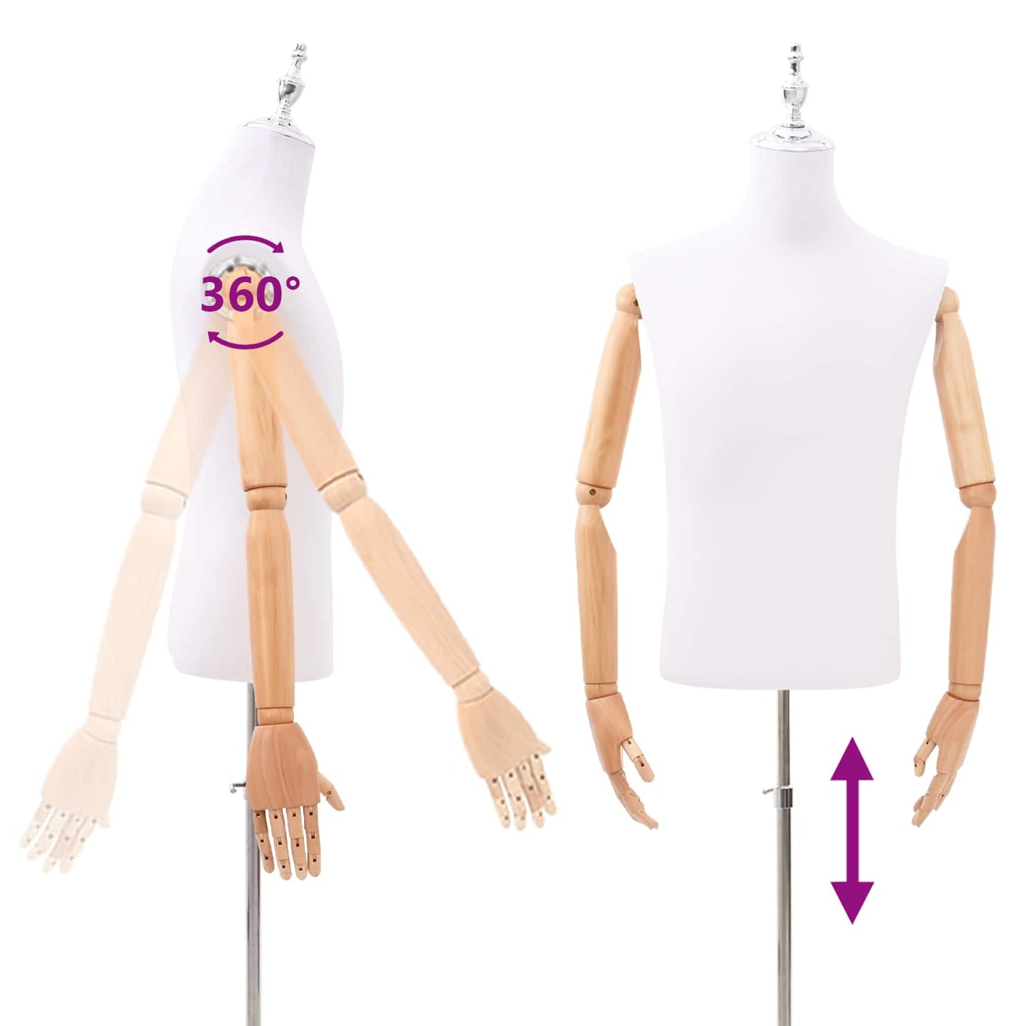 Adjustable 170-218 cm Mannequin with Base Male PP White
