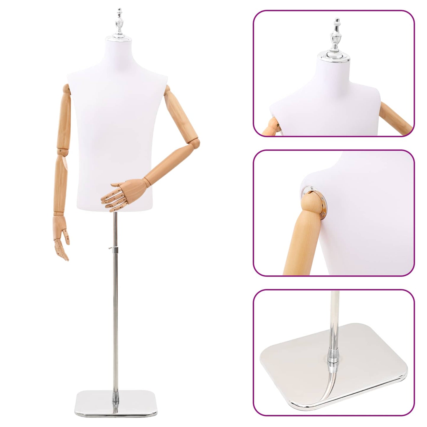 Adjustable 170-218 cm Mannequin with Base Male PP White