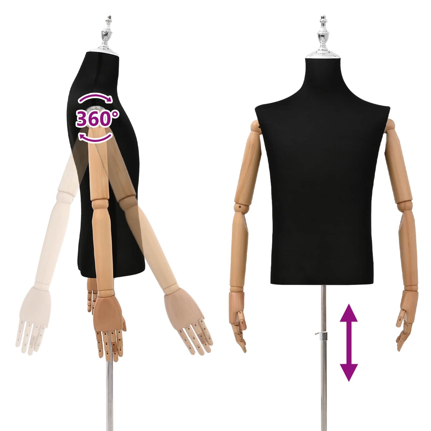 Adjustable 170-218 cm Mannequin with Base Male PP Black