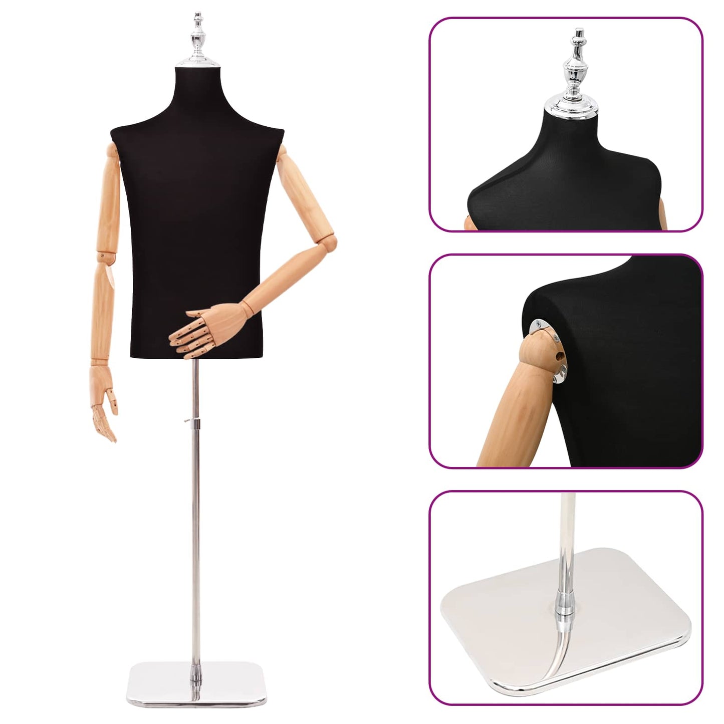 Adjustable 170-218 cm Mannequin with Base Male PP Black
