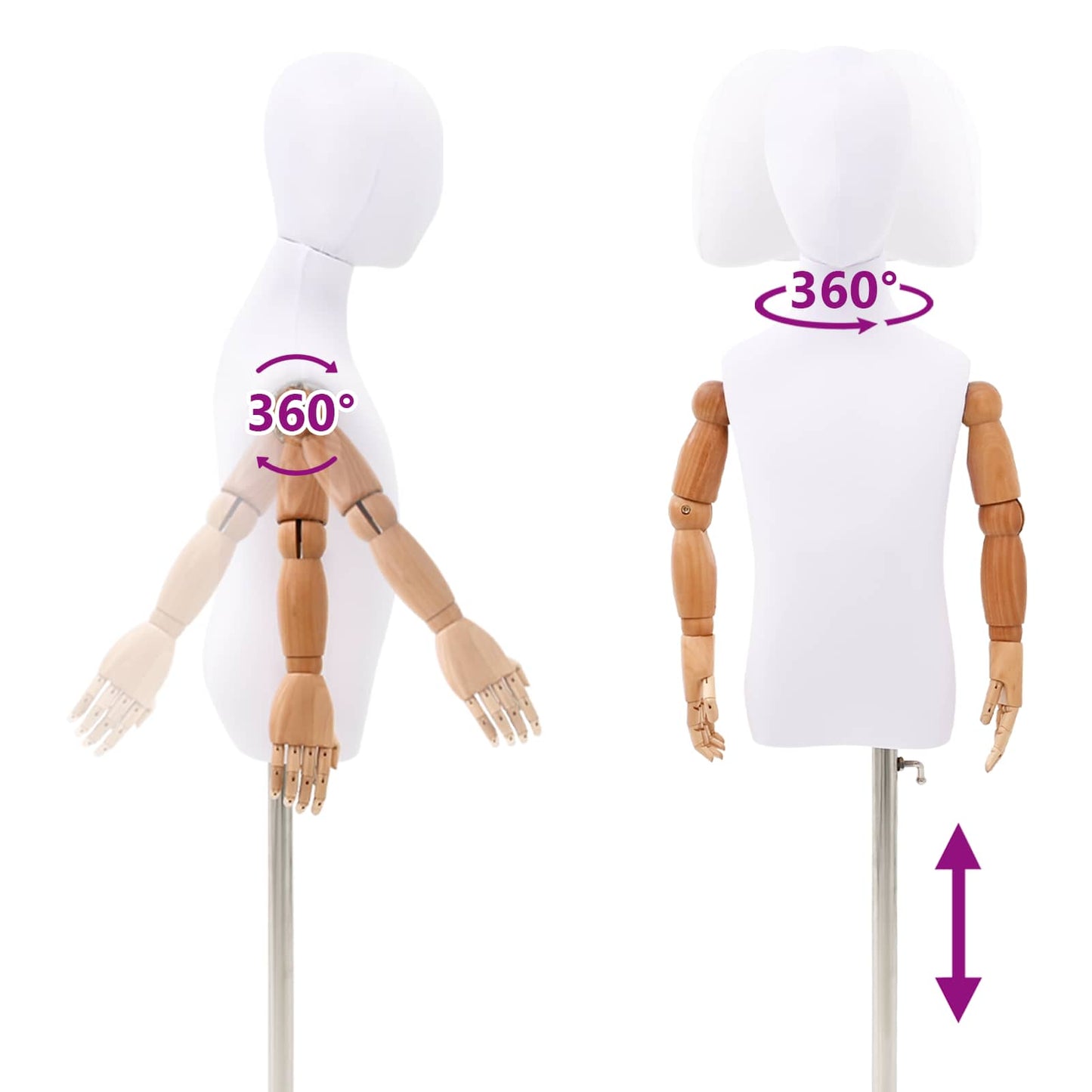 Adjustable 120-150 cm Mannequin with Base Unisex PP White