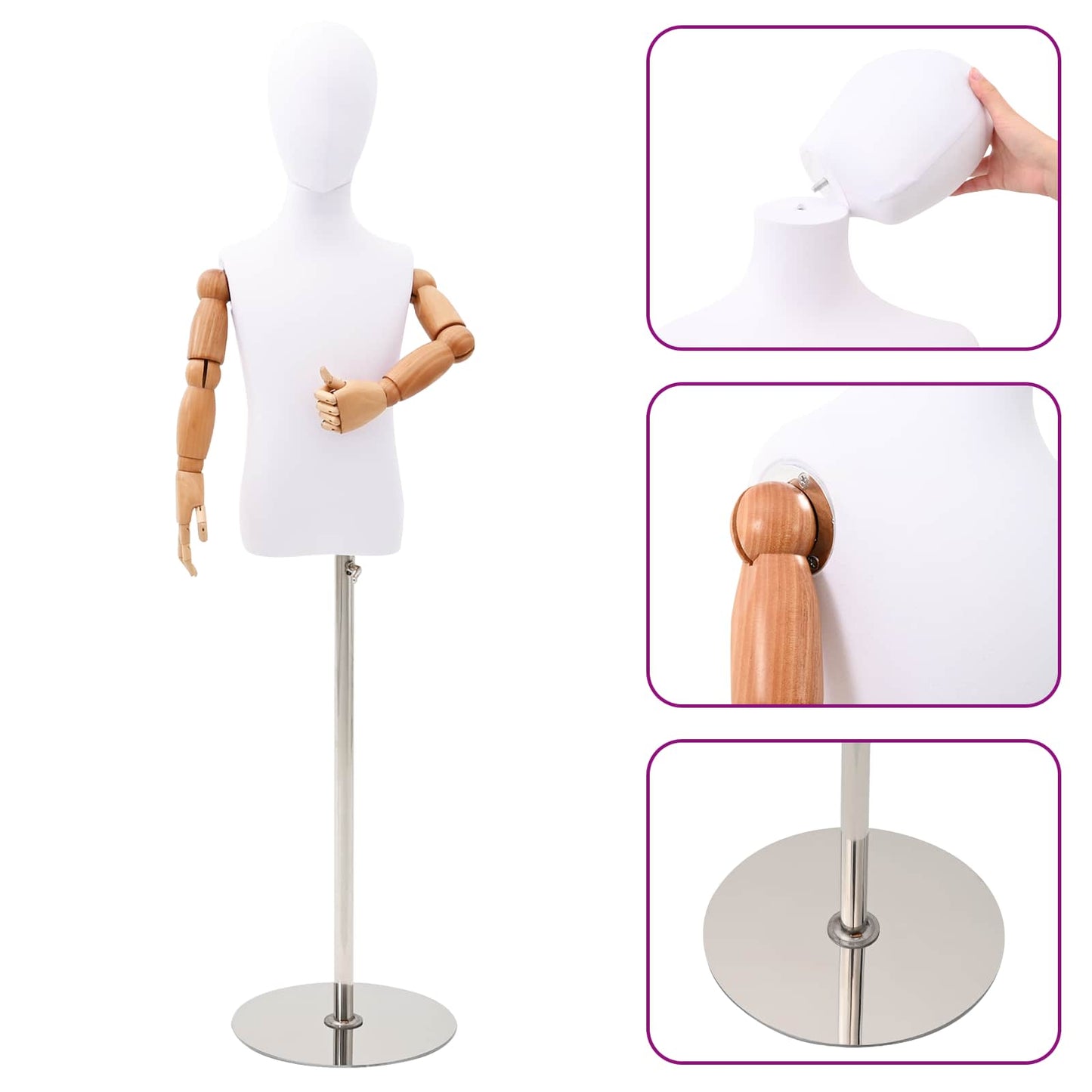 Adjustable 120-150 cm Mannequin with Base Unisex PP White