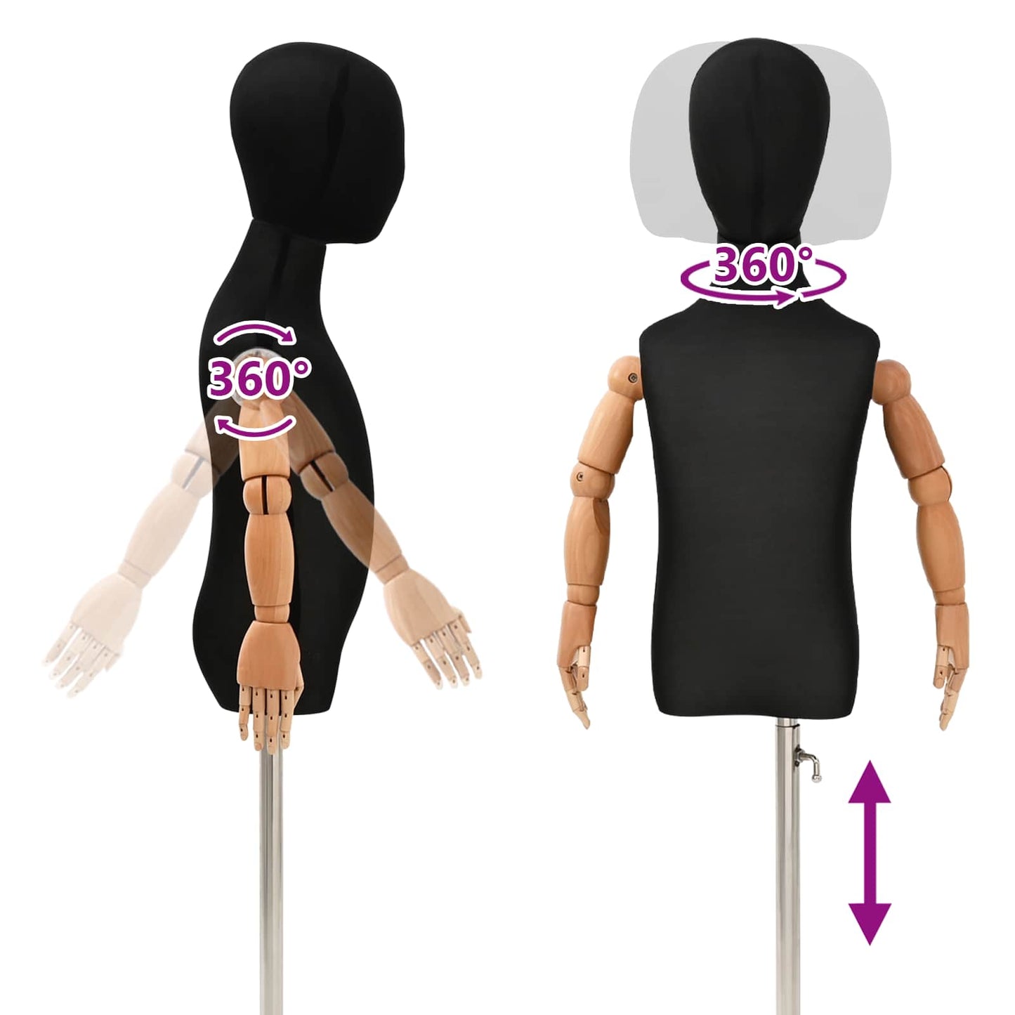 Adjustable 120-150 cm Mannequin with Base Unisex PP Black