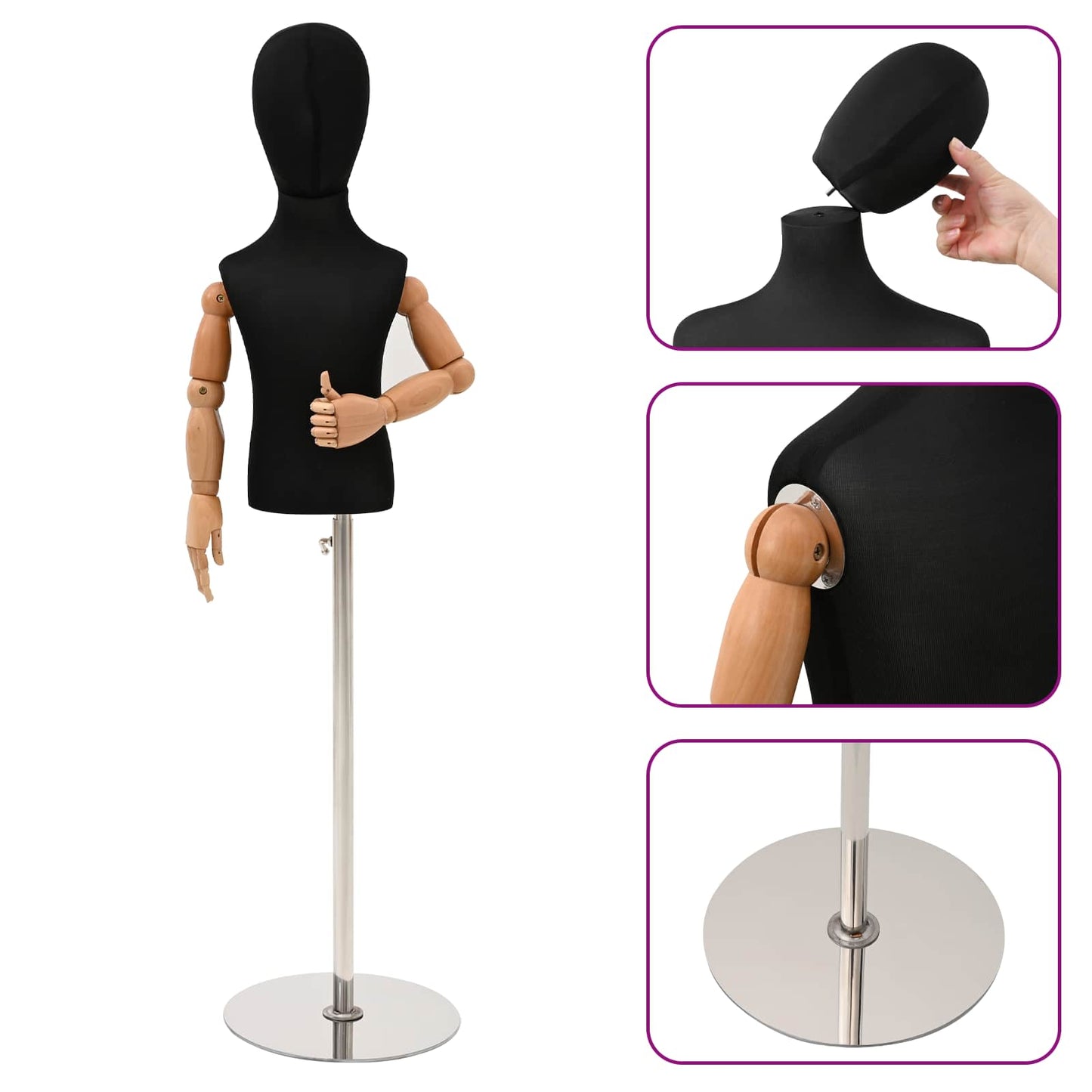 Adjustable 120-157 cm Mannequin with Base Unisex PP Black