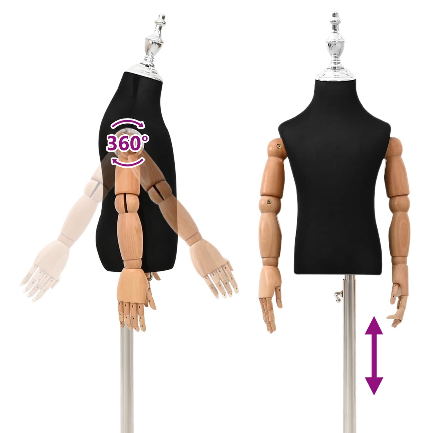 Adjustable 120-157 cm Mannequin with Base Unisex PP Black