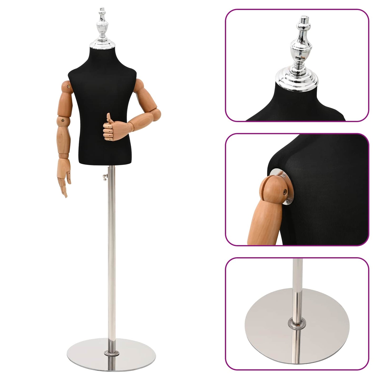 Adjustable 120-157 cm Mannequin with Base Unisex PP Black