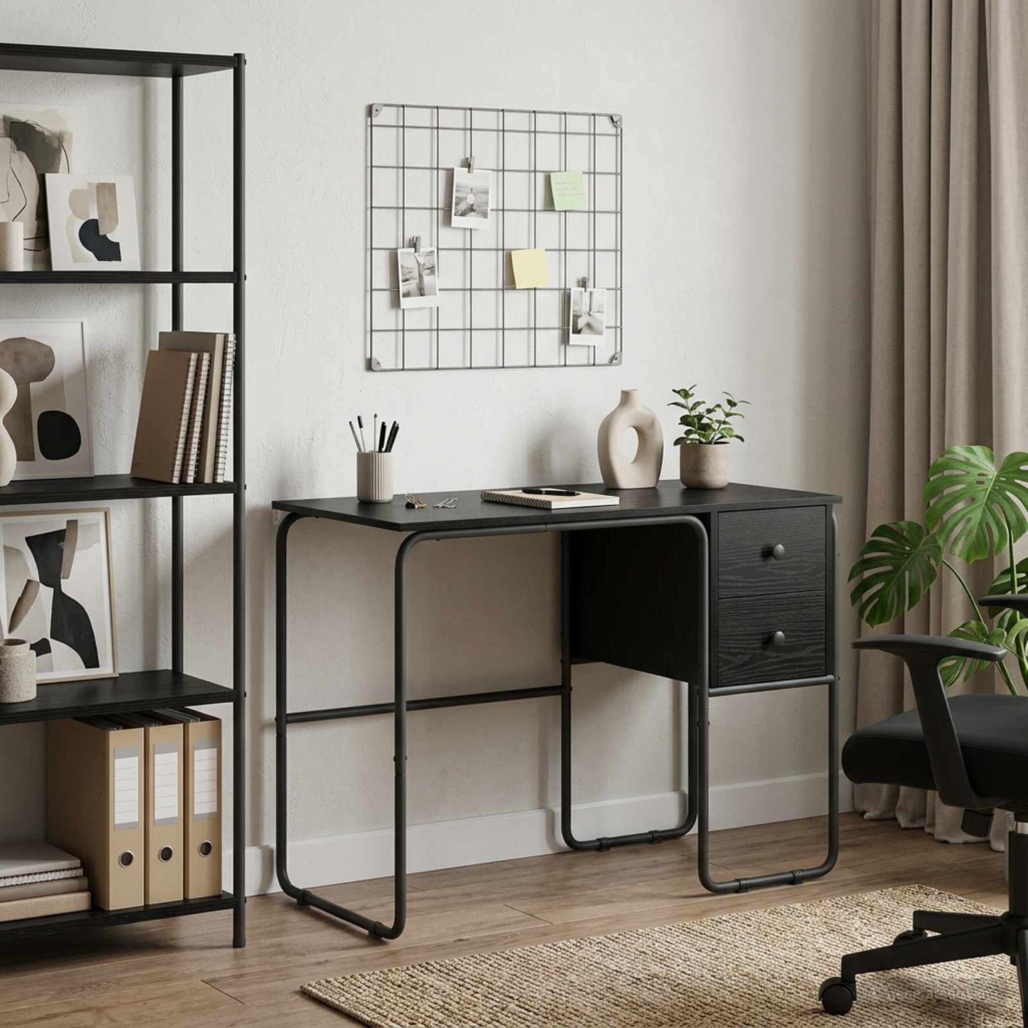 Desk with Storage Black Oak 100 x 50 x 75 cm