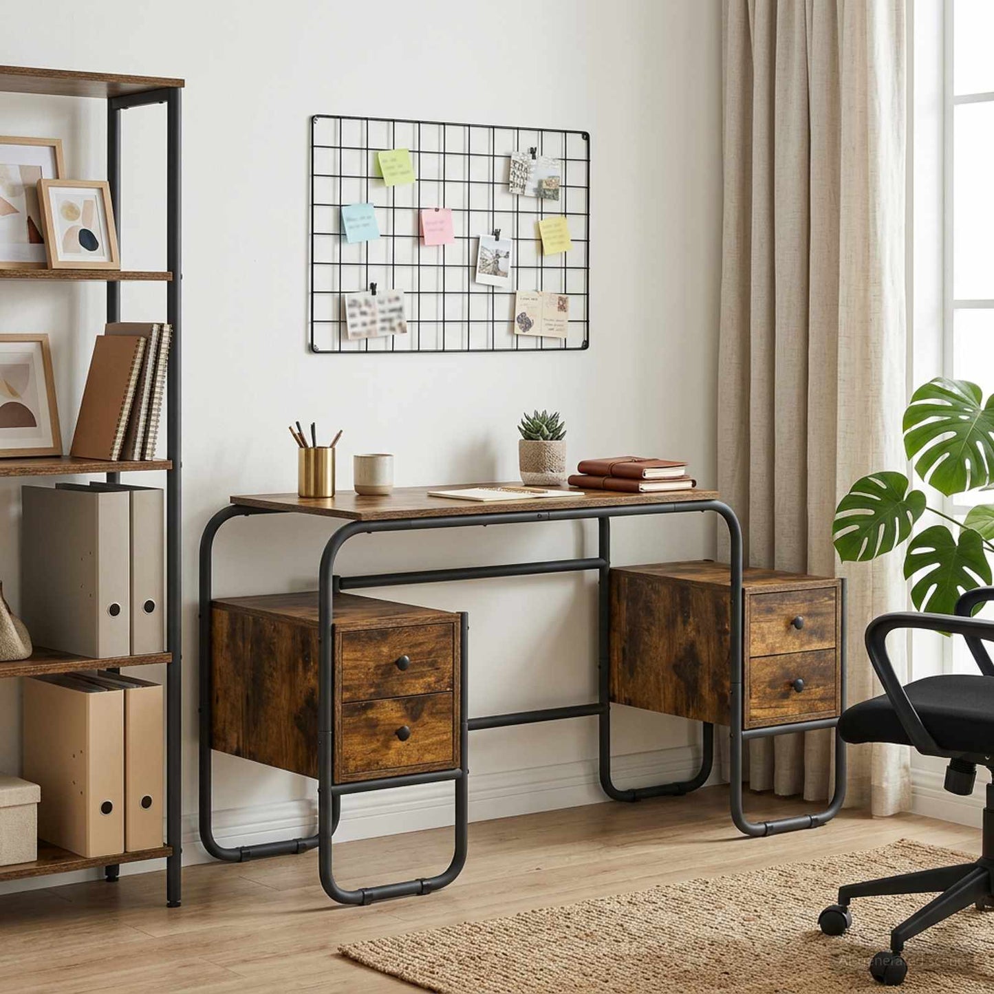Desk with Storage Smoked Oak 145 x 50 x 75 cm