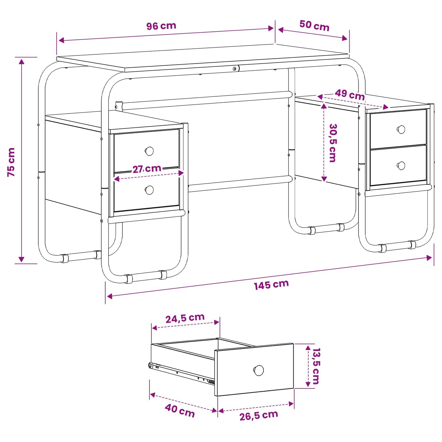 Desk with Storage Old Wood 145 x 50 x 75 cm
