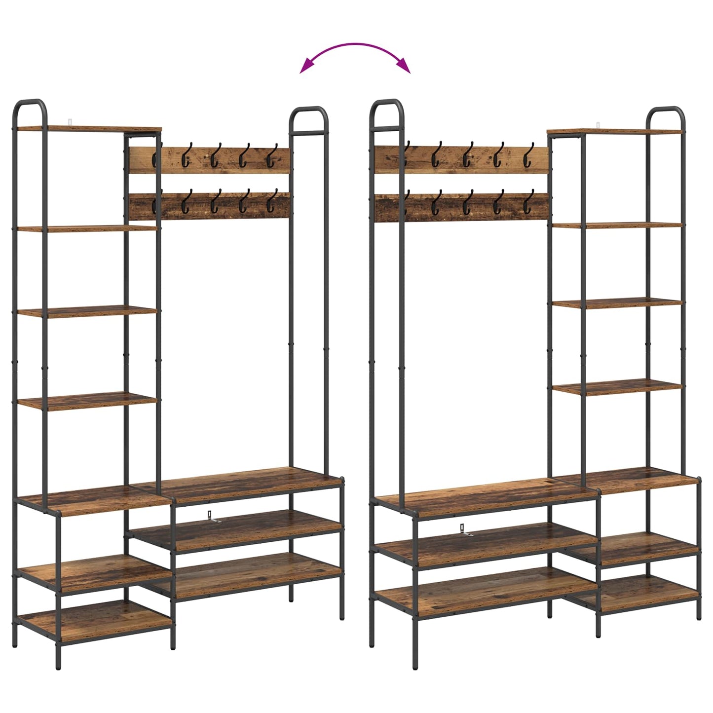 Coat Stand with Shoes Bench Old Wood 120.5 x 34 x 190 cm