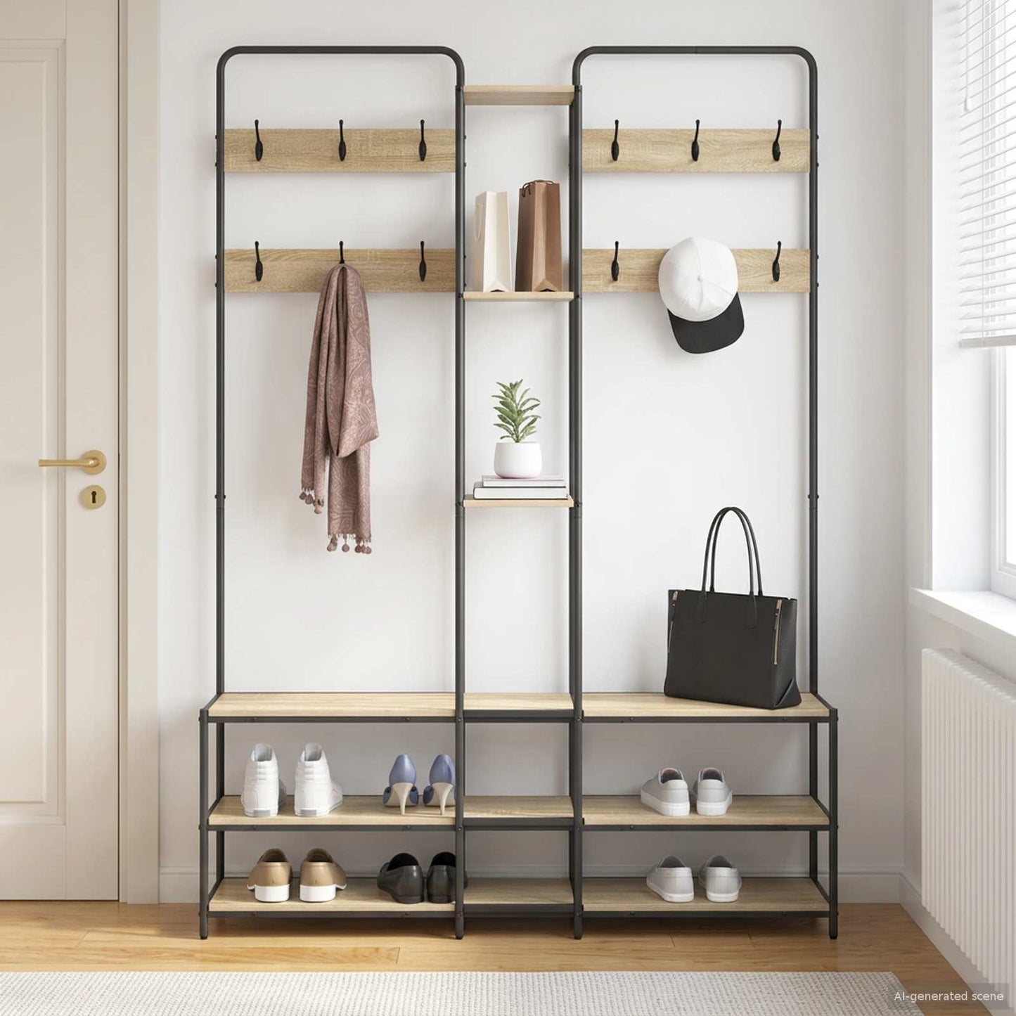 Coat Stand with Shoes Bench Sonoma Oak 143 x 30 x 199.5 cm