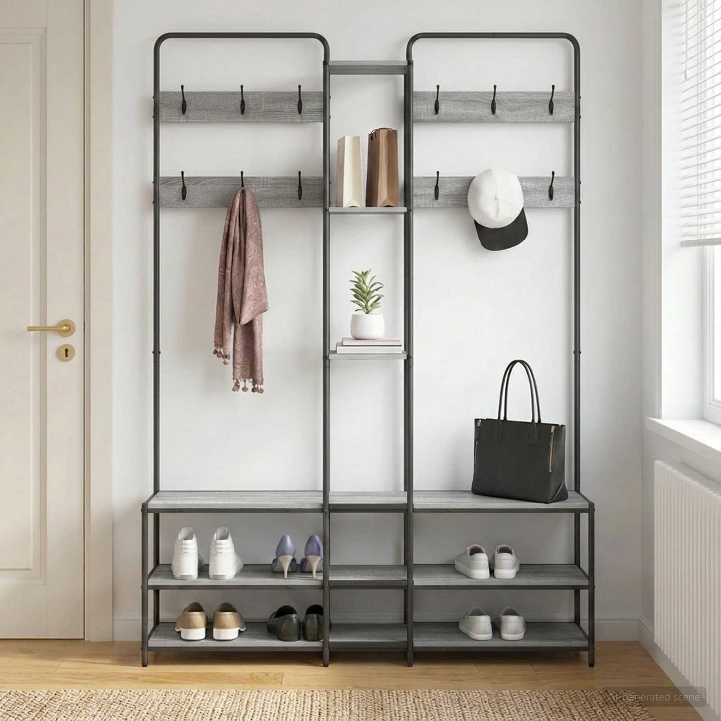 Coat Stand with Shoes Bench Grey Sonoma 143 x 30 x 199.5 cm