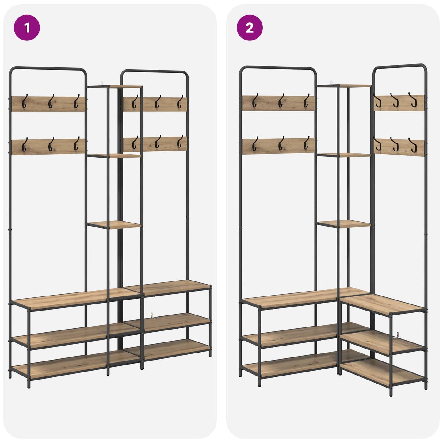 Coat Stand with Shoes Bench Artisan Oak 143 x 30 x 199.5 cm