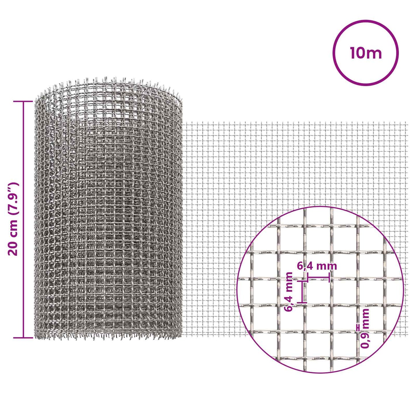 Mesh Screen 20 x 1000 cm 3 Mesh Stainless Steel 201 Silver