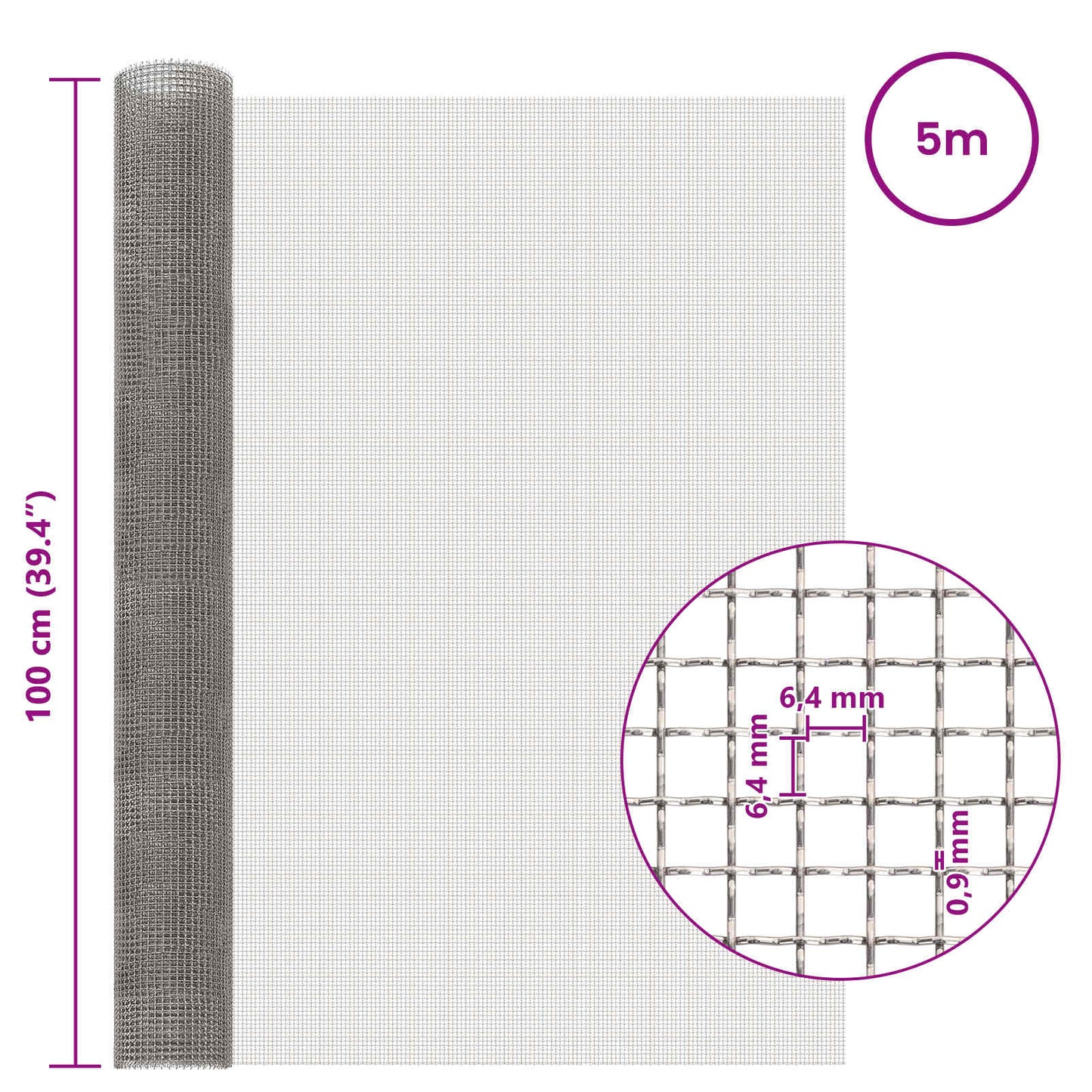Mesh Screen 100 x 500 cm 3 Mesh Stainless Steel 201 Silver