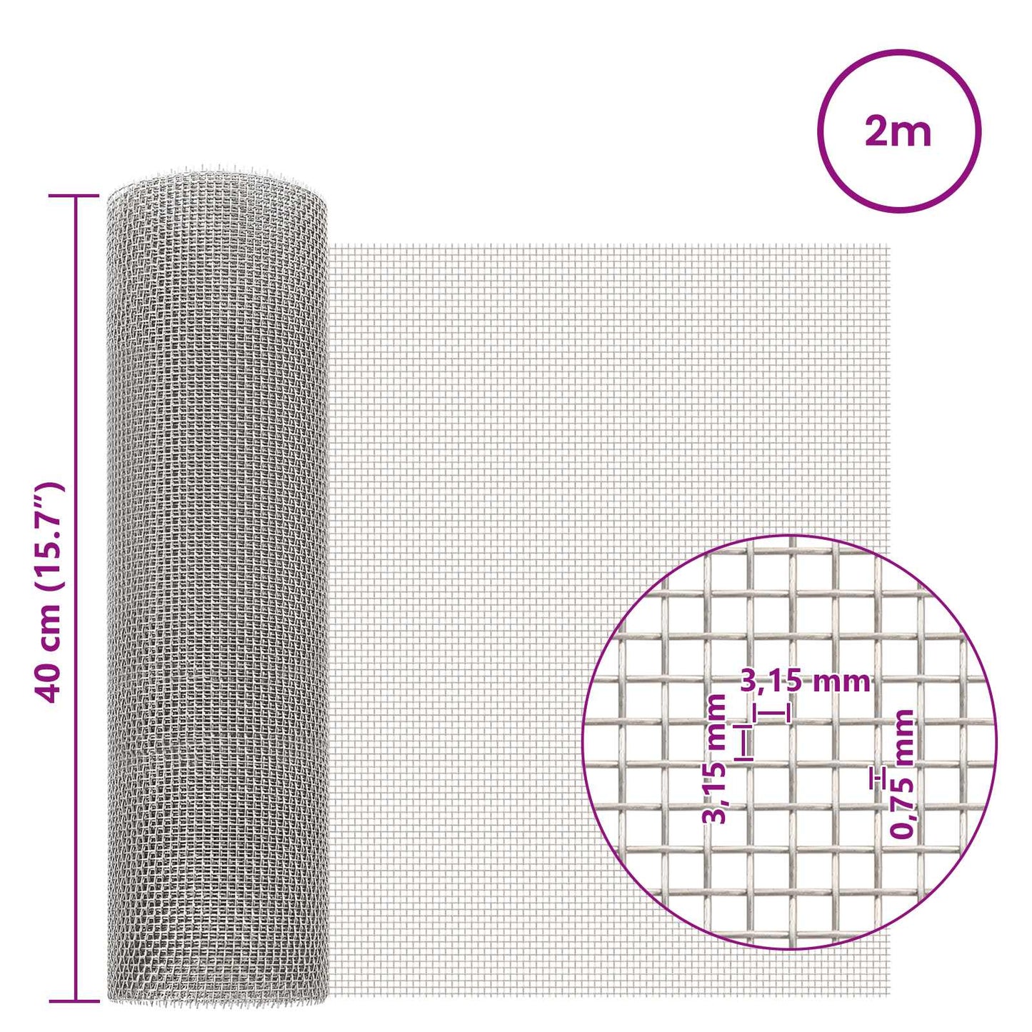 Mesh Screen 40 x 200 cm 6 Mesh Stainless Steel 201 Silver