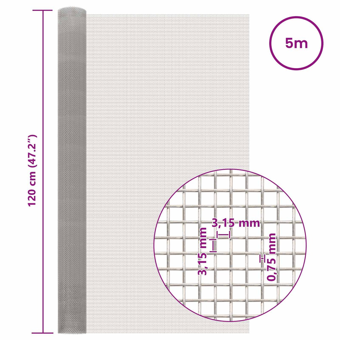 Mesh Screen 120 x 500 cm 6 Mesh Stainless Steel 201 Silver