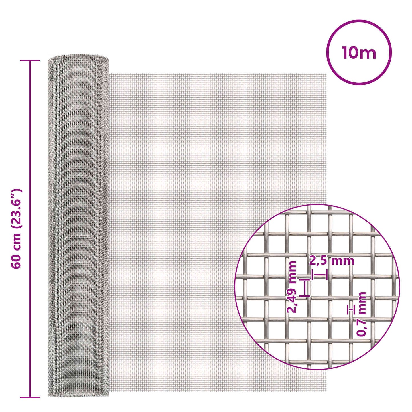 Mesh Screen 60 x 1000 cm 8 Mesh Stainless Steel 201 Silver