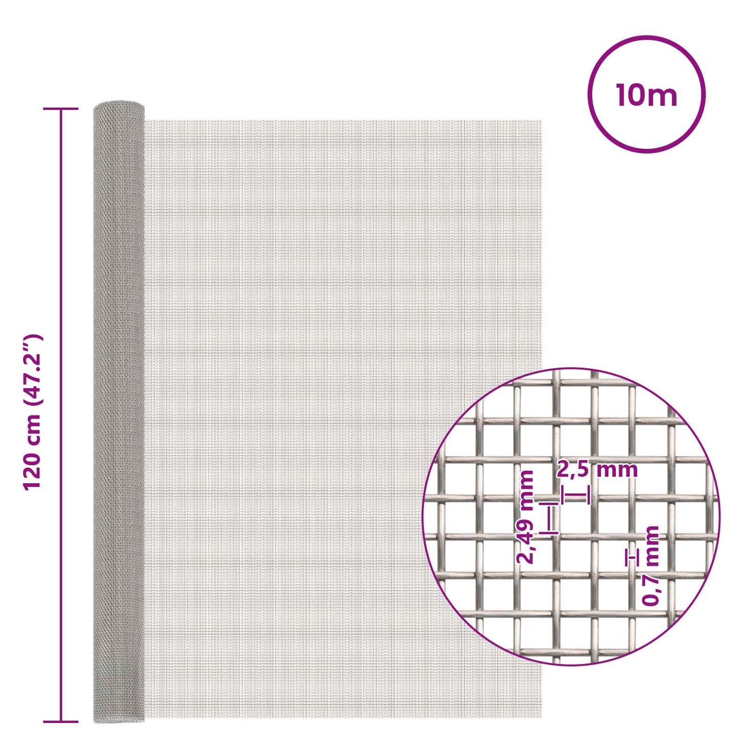 Mesh Screen 120 x 1000 cm 8 Mesh Stainless Steel 201 Silver