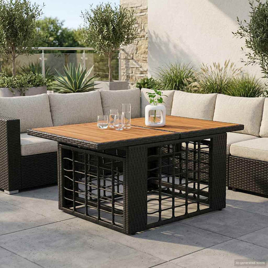 Garden Lifting Up Table Black and Natural 100 x 55 x 37 cm