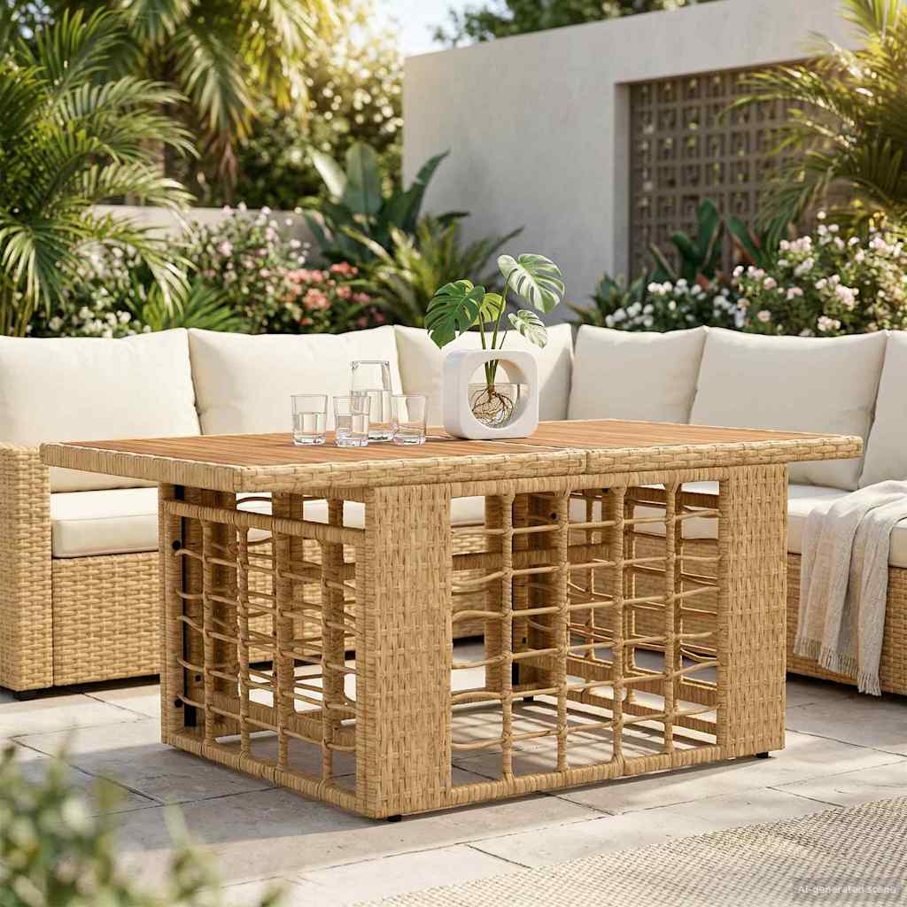 Garden Table Natural 100 x 55 x 37 cm PE Rattan and Glass
