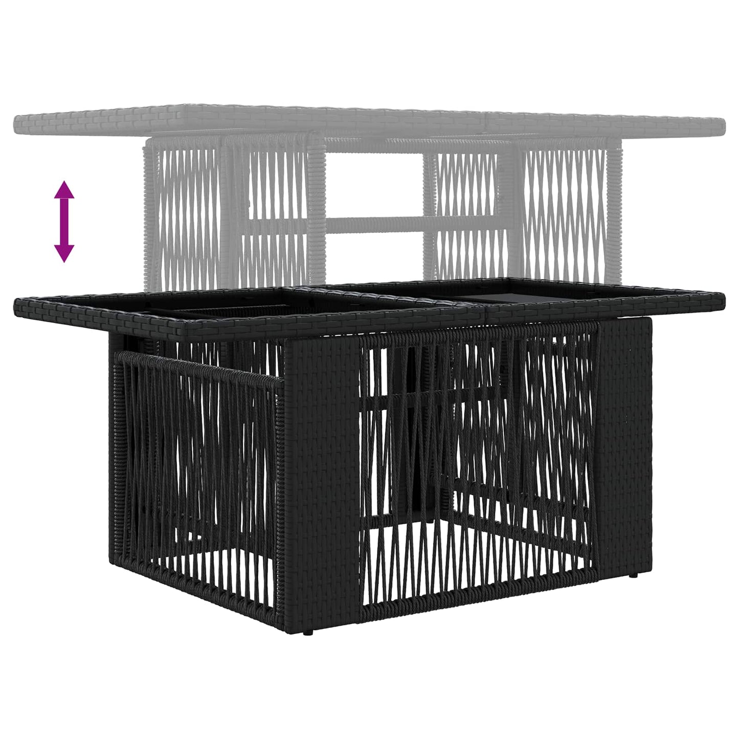 Garden Table Black 100 x 55 x 37 cm PE Rattan and Glass