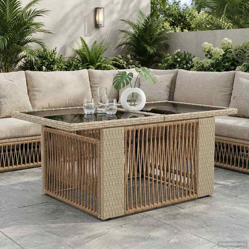 Garden Table Beige 100 x 55 x 37 cm PE Rattan and Glass