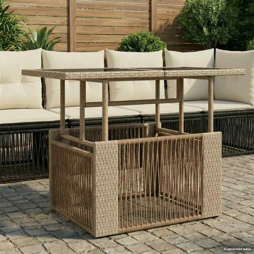 Garden Table Beige 100 x 55 x 37 cm PE Rattan and Glass