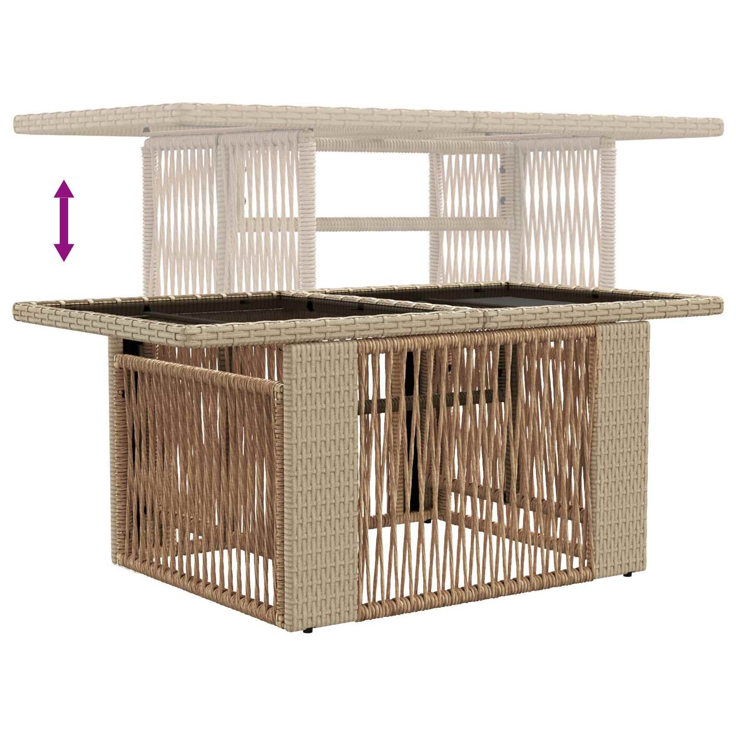 Garden Table Beige 100 x 55 x 37 cm PE Rattan and Glass