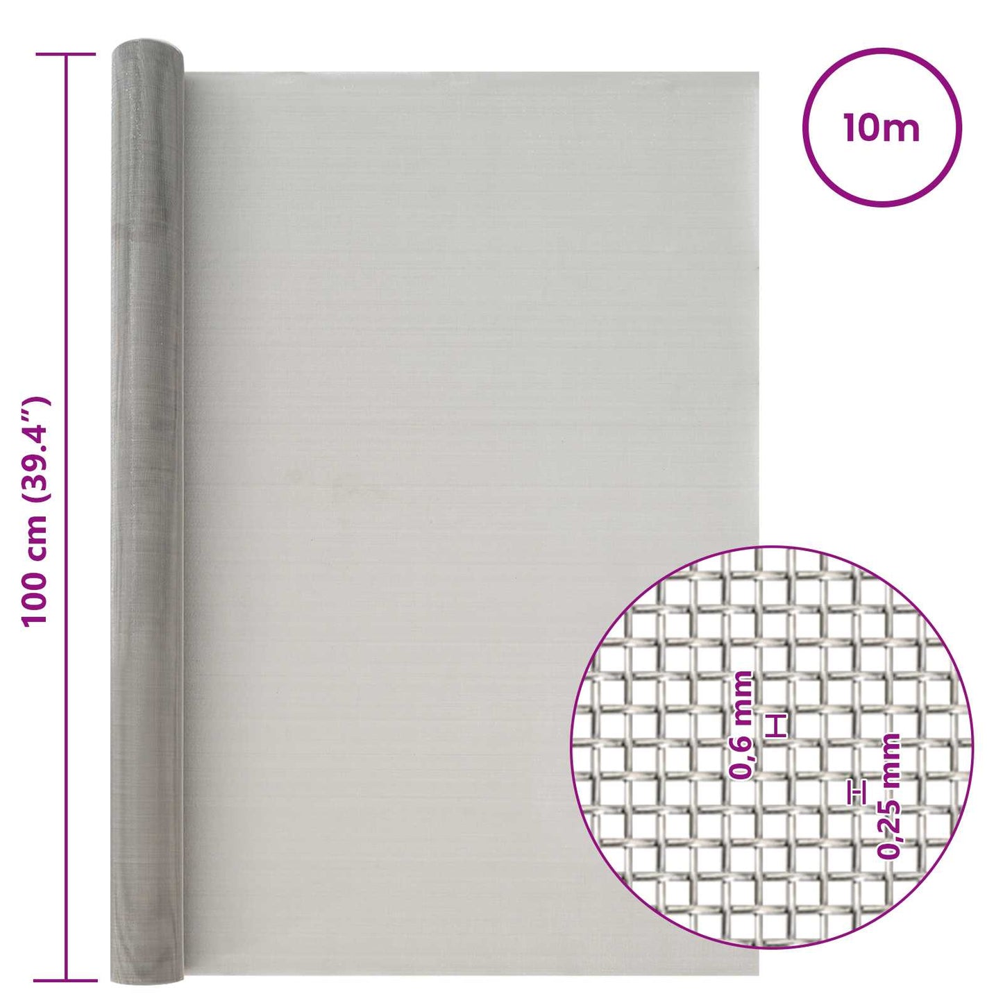 Mesh Screen 100 x 1000 cm 30 Mesh Stainless Steel 201 Silver