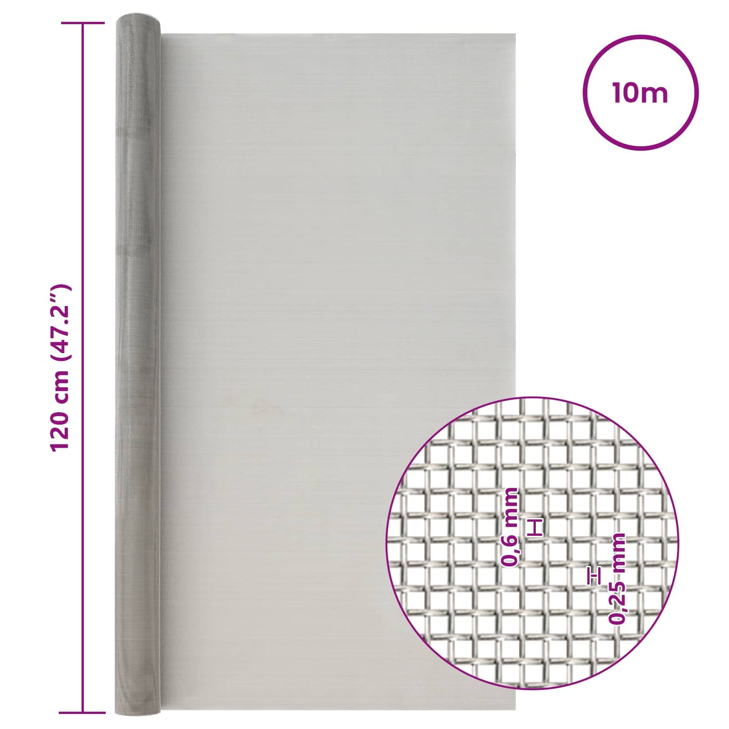 Mesh Screen 120 x 1000 cm 30 Mesh Stainless Steel 201 Silver