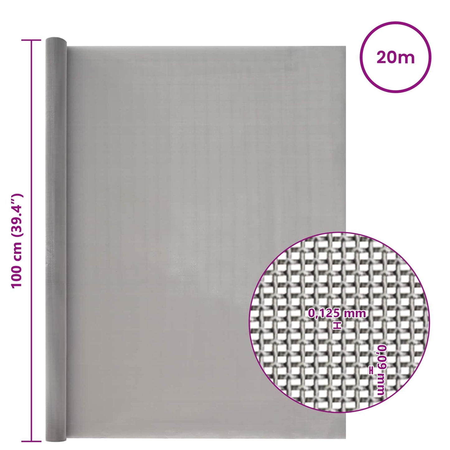 Mesh Screen 100 x 2000 cm 120 Mesh Stainless Steel 201 Silver
