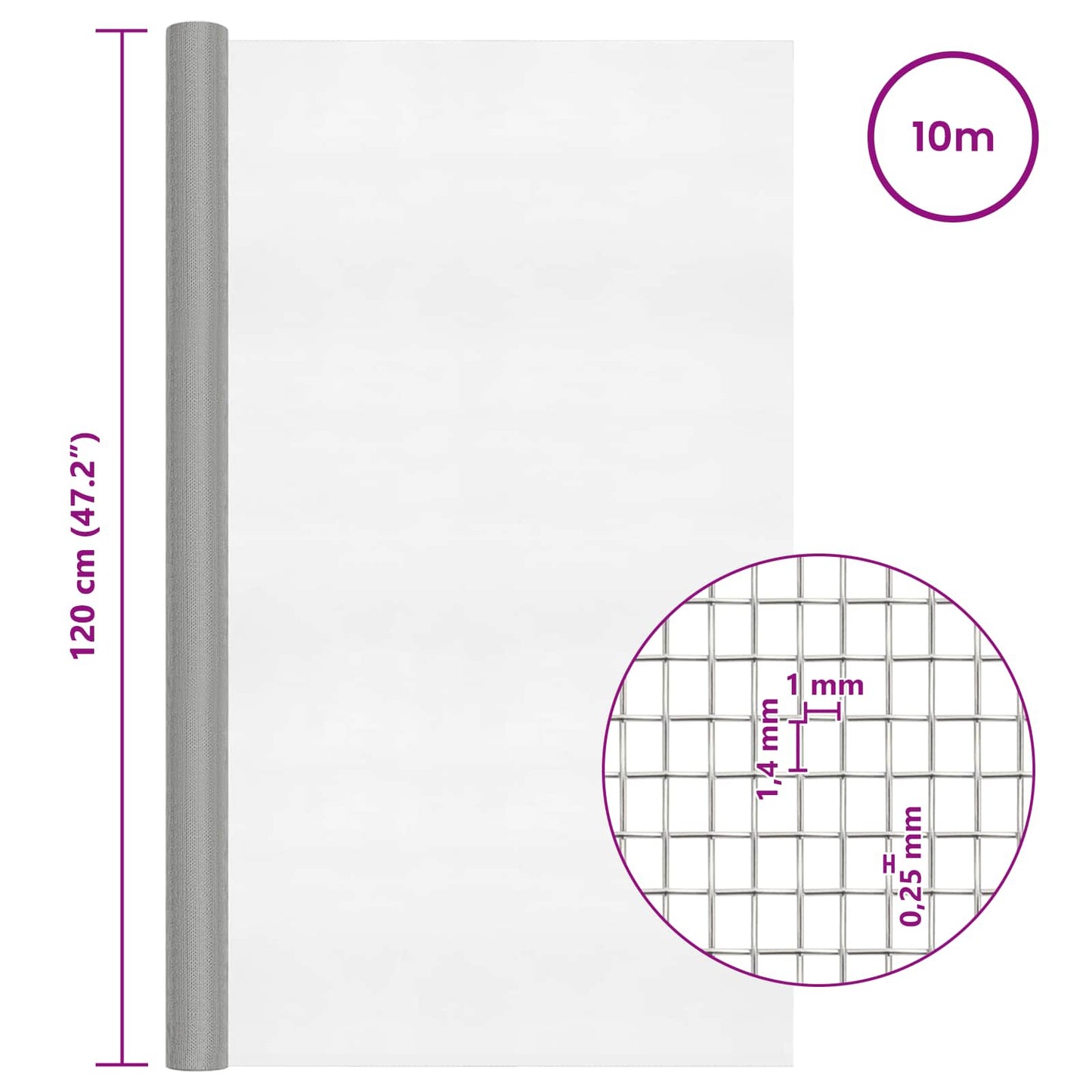 Mesh Screen 120 x 1000 cm 18 Mesh Stainless Steel 201 Silver