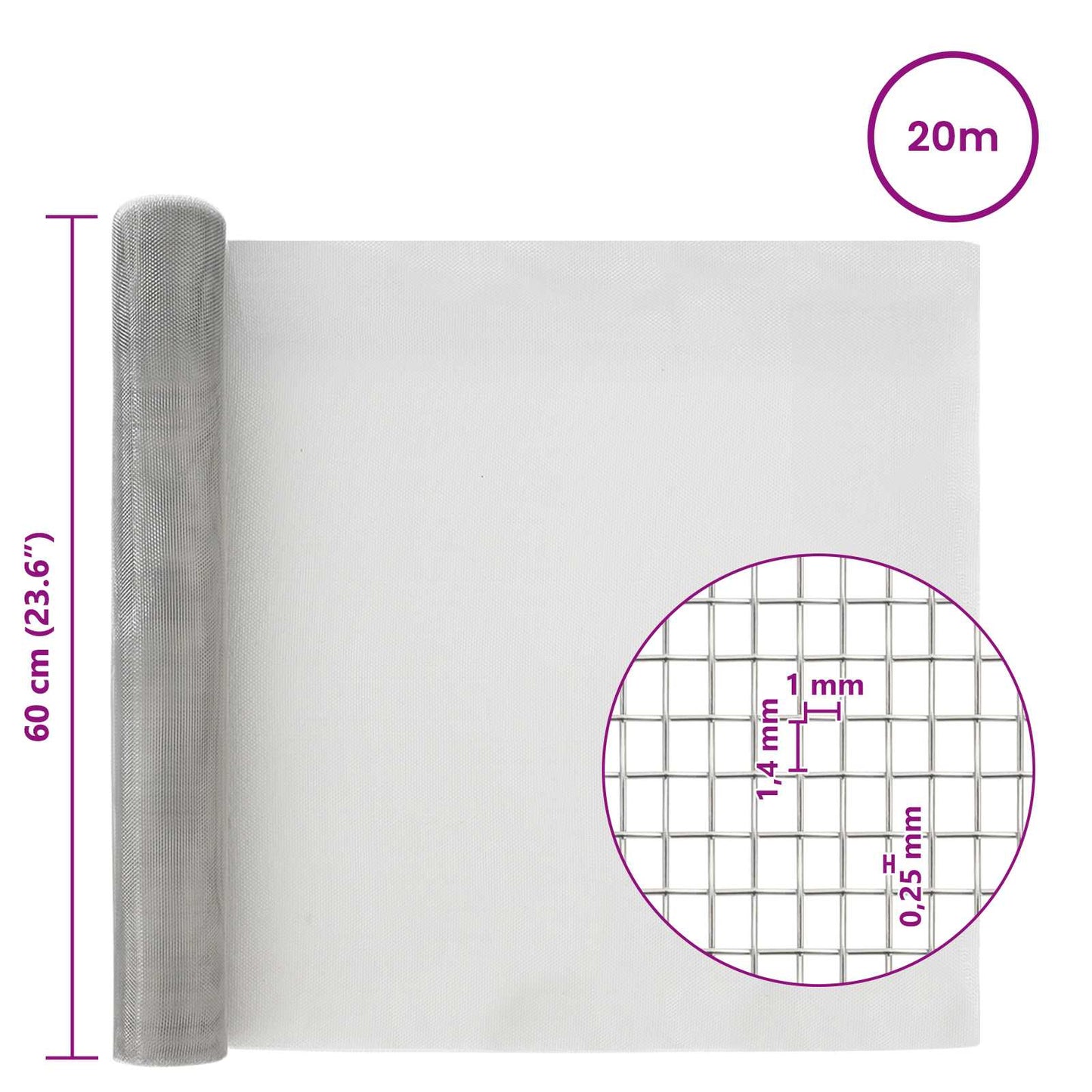 Mesh Screen 60 x 2000 cm 18 Mesh Stainless Steel 201 Silver