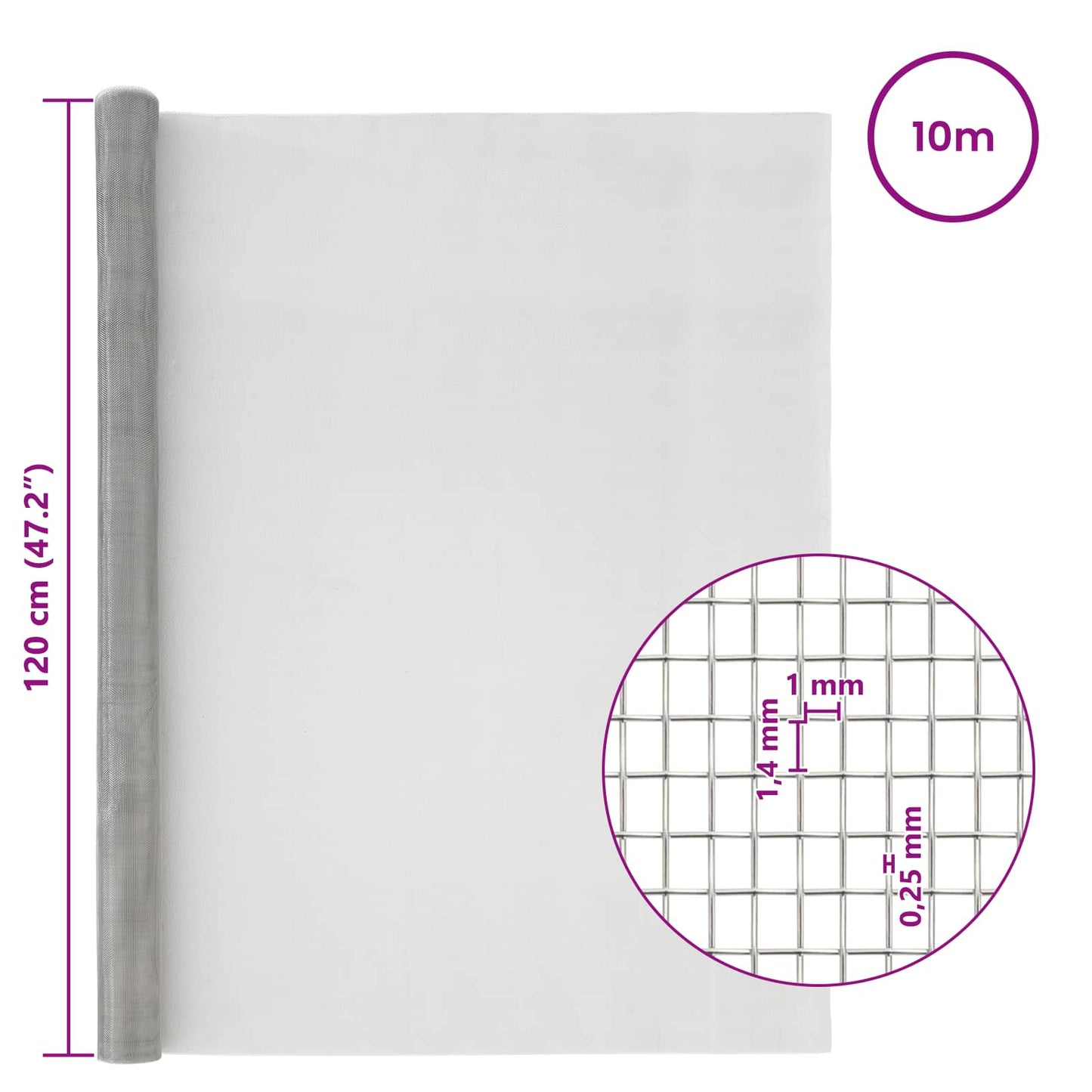 Mesh Screen 120 x 1000 cm 18 Mesh Stainless Steel 201 Silver