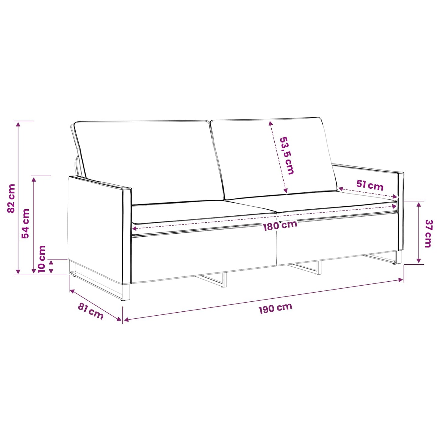 3 Seater Sofa Dark Grey 190 x 81 x 82 cm Faux Suede Fabric