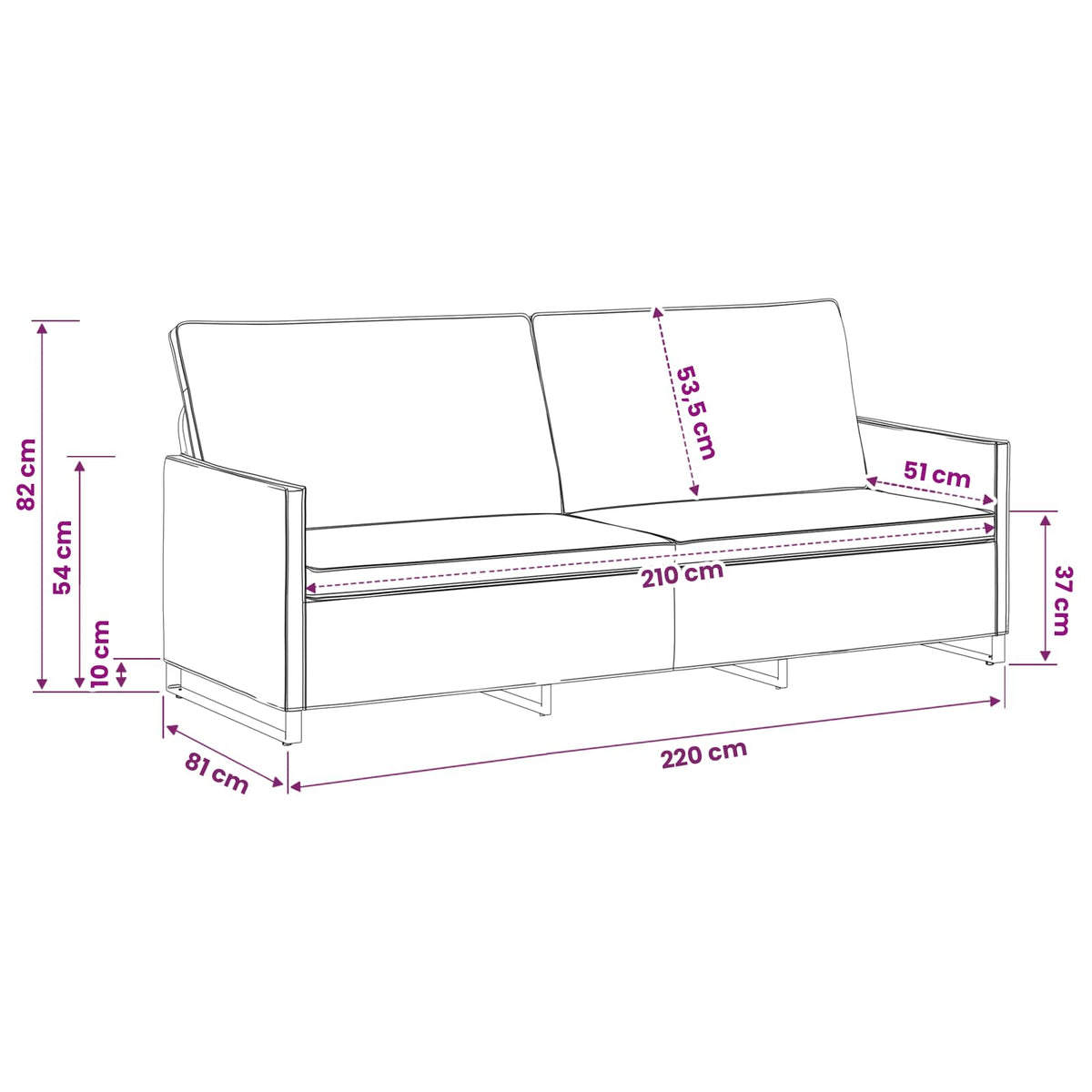 3 Seater Sofa Dark Grey 220 x 81 x 82 cm Faux Suede Fabric