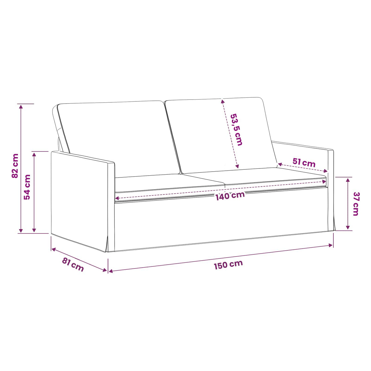 2 Seater Sofa Dark Grey 150 x 81 x 82 cm Fabric