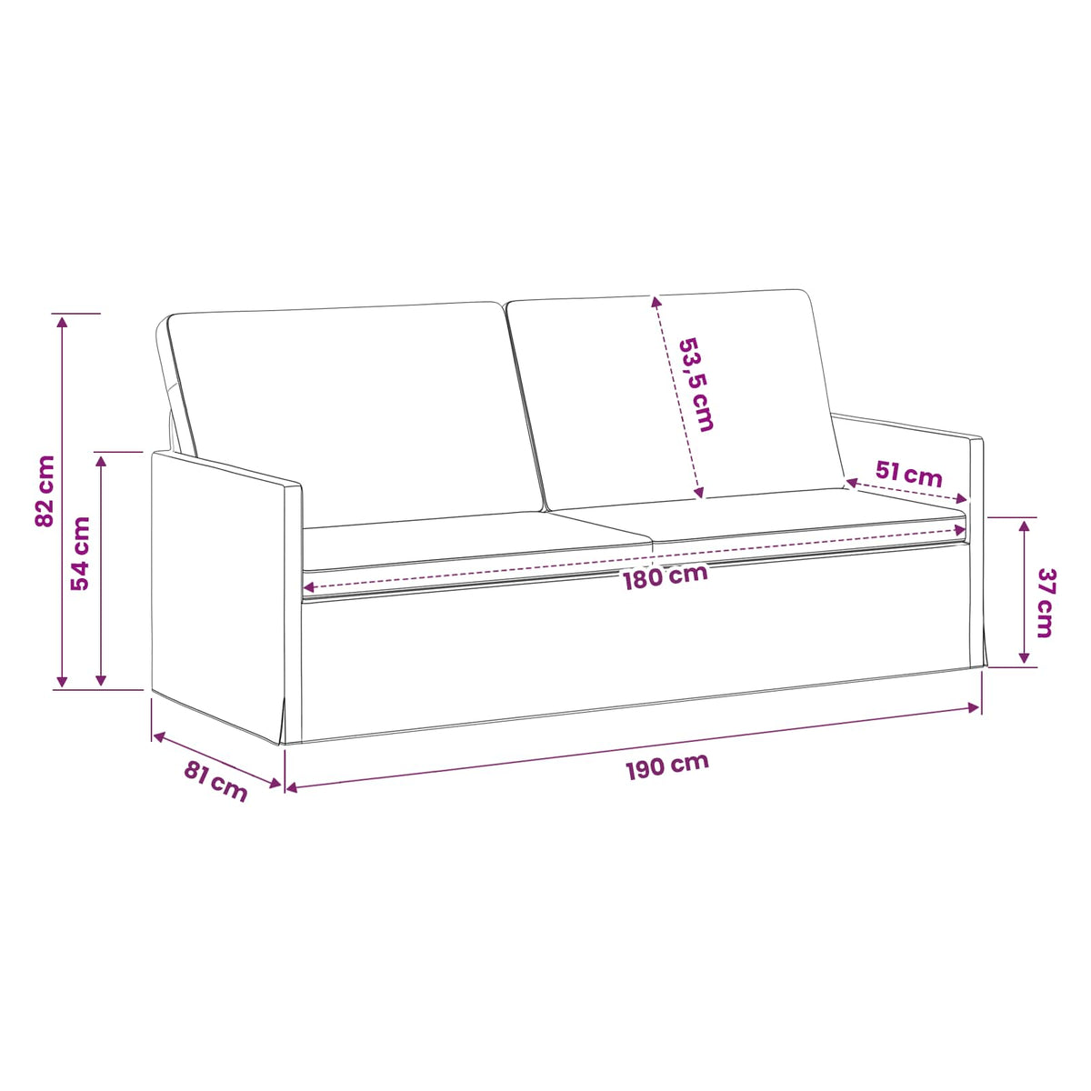 3 Seater Sofa Blue 190 x 81 x 82 cm Fabric