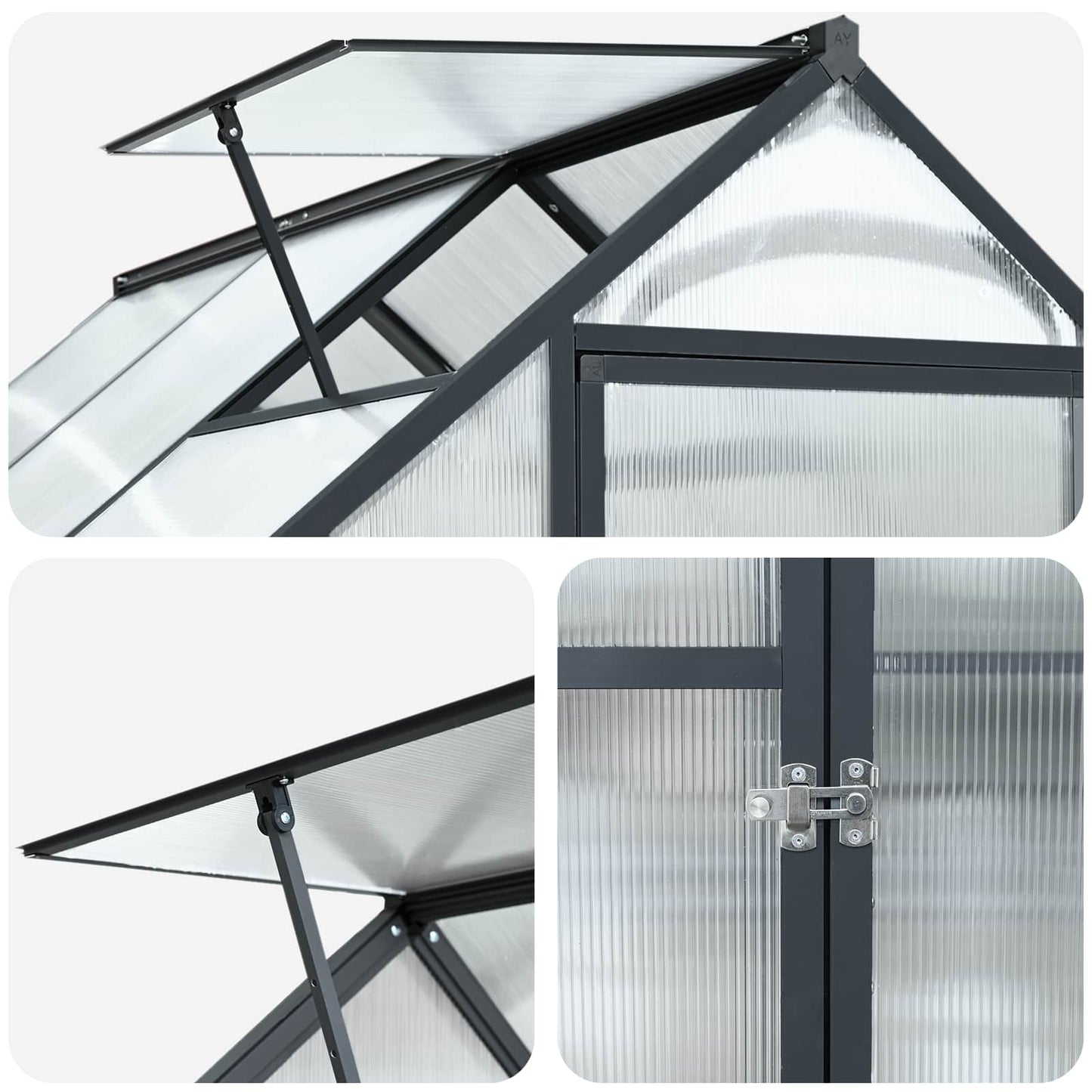 Garden Greenhouse with Door Anthracite 183.5 x 363.5 x 207 cm