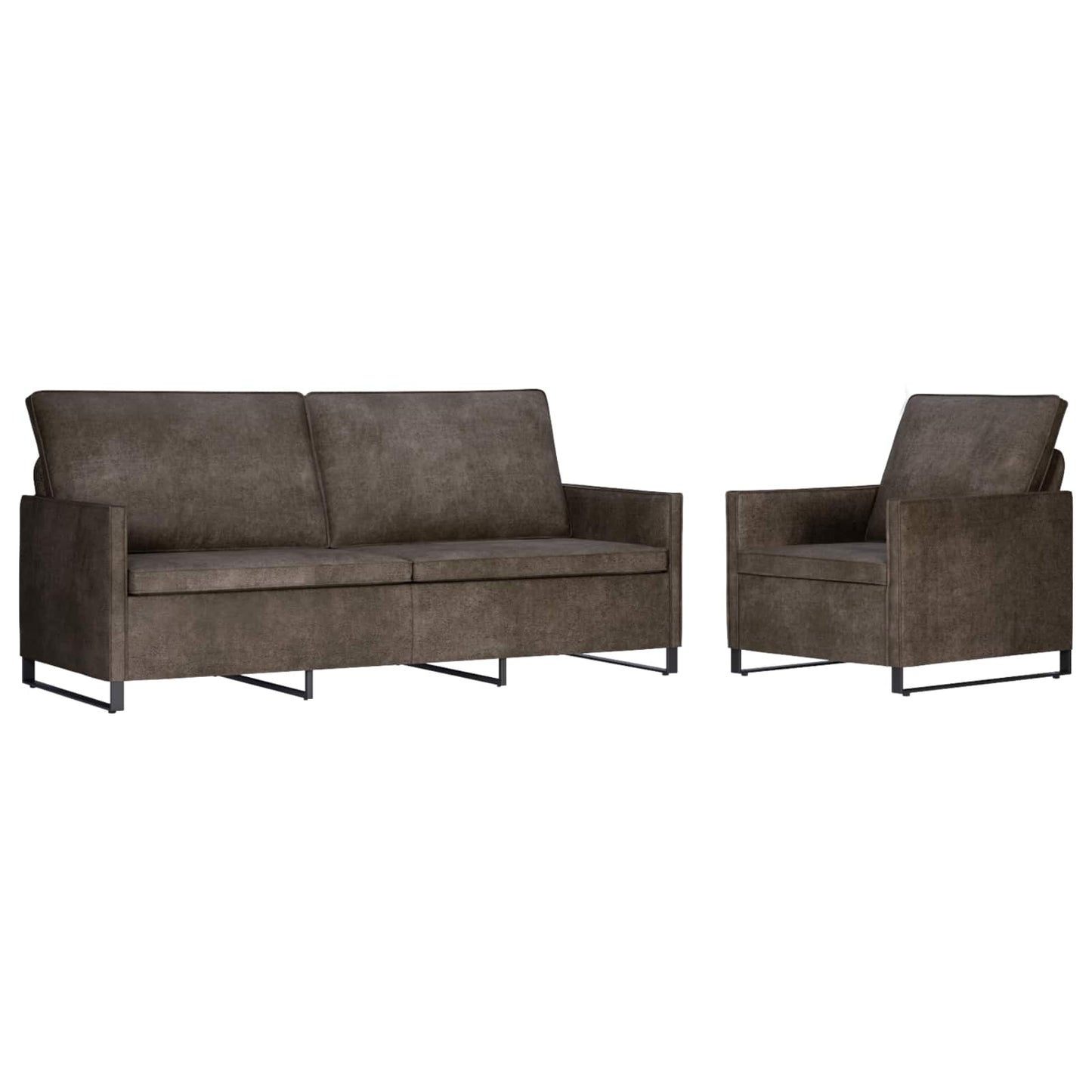 Sofa Set 2 pcs Dark Grey Faux Suede Fabric