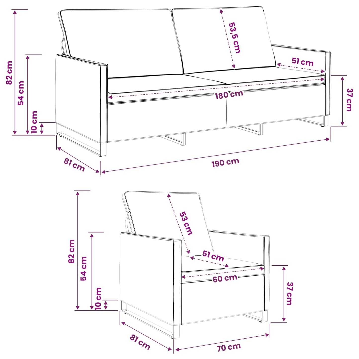 Sofa Set 2 pcs Dark Grey Faux Suede Fabric