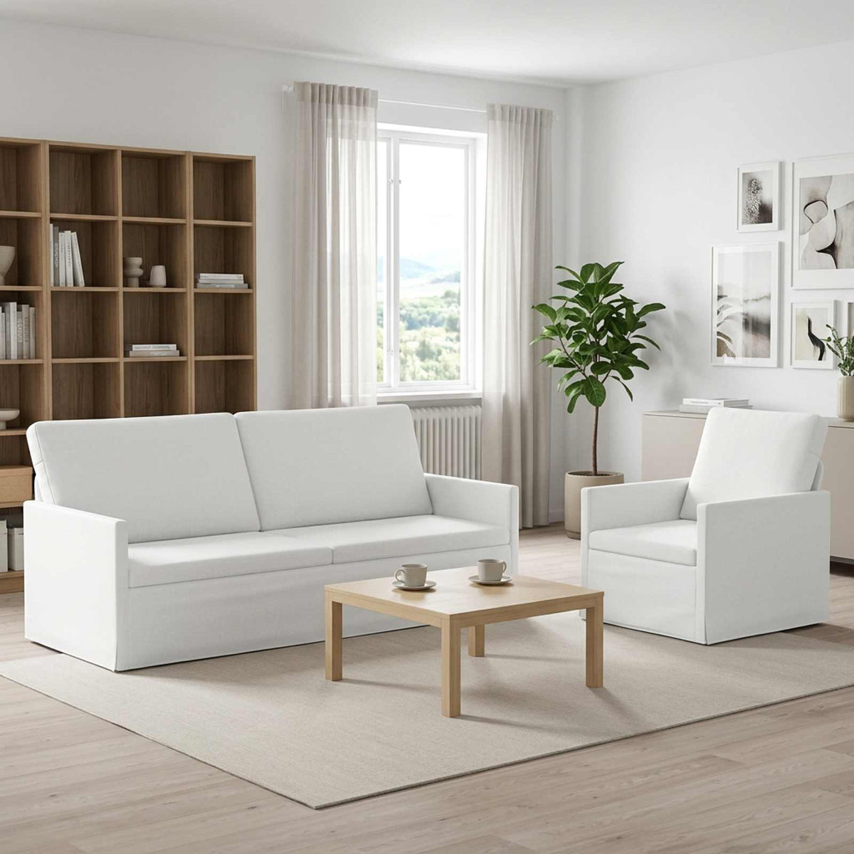 Sofa Set 2 pcs White Fabric