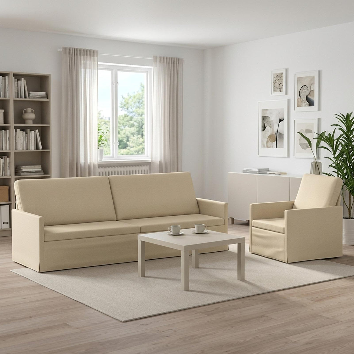 Sofa Set 2 pcs Cream Fabric